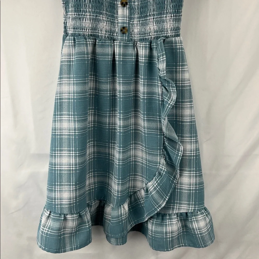 Wonder Nation - Girls Dress - Size 7/8 - Medium - Green Teal - Plaid - Smock